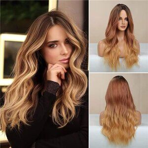 Ombre Strawberry Blonde Wig Long Wavy Wigs For Women Middle Part Wavy Wigs